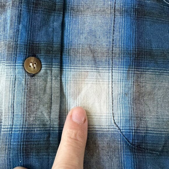 Panhandle Slim Rough Stock Mens Blue White Plaid Long Sleeve Button Down Shirt - Picture 4 of 10